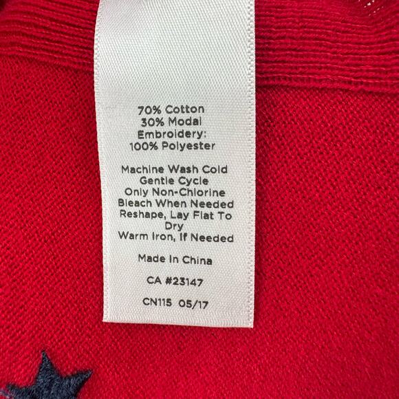 Talbots Petites Red Sweater Womens MP Embroidery Stars Button Shoulder Detail - Picture 5 of 9